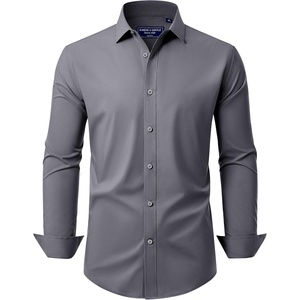 image:imageAlimens amp Gentle Mens Dress Shirt Regular Fit Stretch Stain Shield Long Sleeve Solid Business Wedding Button Down ShirtsDark Grey