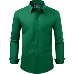 image:imageAlimens amp Gentle Mens Dress Shirt Regular Fit Stretch Stain Shield Long Sleeve Solid Business Wedding Button Down ShirtsGreen