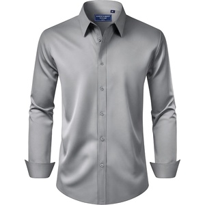 image:imageAlimens amp Gentle Mens Dress Shirt Regular Fit Stretch Stain Shield Long Sleeve Solid Business Wedding Button Down ShirtsGrey