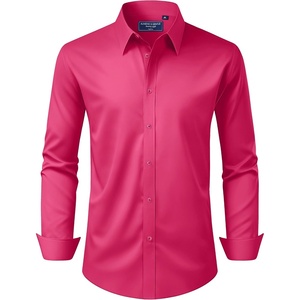 image:imageAlimens amp Gentle Mens Dress Shirt Regular Fit Stretch Stain Shield Long Sleeve Solid Business Wedding Button Down ShirtsHot Pink