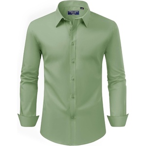 image:imageAlimens amp Gentle Mens Dress Shirt Regular Fit Stretch Stain Shield Long Sleeve Solid Business Wedding Button Down ShirtsLight  Green