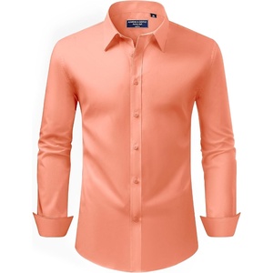image:imageAlimens amp Gentle Mens Dress Shirt Regular Fit Stretch Stain Shield Long Sleeve Solid Business Wedding Button Down ShirtsLight  Orange