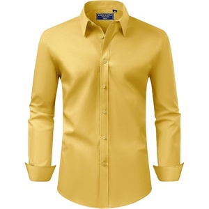 image:imageAlimens amp Gentle Mens Dress Shirt Regular Fit Stretch Stain Shield Long Sleeve Solid Business Wedding Button Down ShirtsMustard Yellow