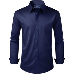 image:imageAlimens amp Gentle Mens Dress Shirt Regular Fit Stretch Stain Shield Long Sleeve Solid Business Wedding Button Down ShirtsNavy  Blue