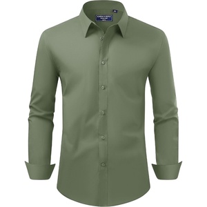 image:imageAlimens amp Gentle Mens Dress Shirt Regular Fit Stretch Stain Shield Long Sleeve Solid Business Wedding Button Down ShirtsOlive Green