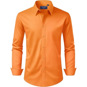 image:imageAlimens amp Gentle Mens Dress Shirt Regular Fit Stretch Stain Shield Long Sleeve Solid Business Wedding Button Down ShirtsOrange