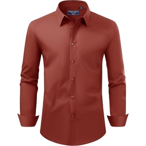image:imageAlimens amp Gentle Mens Dress Shirt Regular Fit Stretch Stain Shield Long Sleeve Solid Business Wedding Button Down ShirtsPersimmon Red