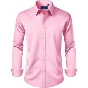 image:imageAlimens amp Gentle Mens Dress Shirt Regular Fit Stretch Stain Shield Long Sleeve Solid Business Wedding Button Down ShirtsPink