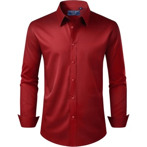 image:imageAlimens amp Gentle Mens Dress Shirt Regular Fit Stretch Stain Shield Long Sleeve Solid Business Wedding Button Down ShirtsRed