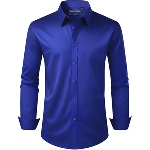 image:imageAlimens amp Gentle Mens Dress Shirt Regular Fit Stretch Stain Shield Long Sleeve Solid Business Wedding Button Down ShirtsSapphire Blue