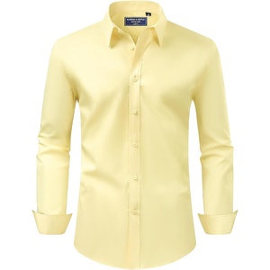 image:imageAlimens amp Gentle Mens Dress Shirt Regular Fit Stretch Stain Shield Long Sleeve Solid Business Wedding Button Down ShirtsYellow