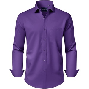 image:imageAlimens amp Gentle Mens Dress Shirts Long Sleeve WrinkleFree Stretch Shirts Solid Formal Button Down Shirt with PocketAg Purple