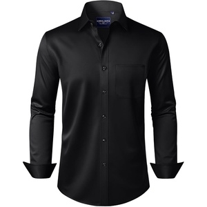 image:imageAlimens amp Gentle Mens Dress Shirts Long Sleeve WrinkleFree Stretch Shirts Solid Formal Button Down Shirt with PocketBlack