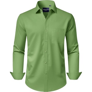 image:imageAlimens amp Gentle Mens Dress Shirts Long Sleeve WrinkleFree Stretch Shirts Solid Formal Button Down Shirt with PocketBright Green