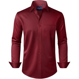 image:imageAlimens amp Gentle Mens Dress Shirts Long Sleeve WrinkleFree Stretch Shirts Solid Formal Button Down Shirt with PocketBurgundy