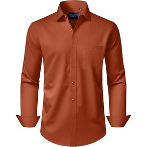 image:imageAlimens amp Gentle Mens Dress Shirts Long Sleeve WrinkleFree Stretch Shirts Solid Formal Button Down Shirt with PocketBurnt Orange