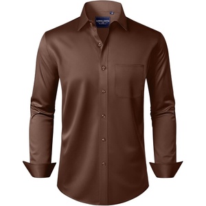 image:imageAlimens amp Gentle Mens Dress Shirts Long Sleeve WrinkleFree Stretch Shirts Solid Formal Button Down Shirt with PocketCoffee