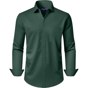 image:imageAlimens amp Gentle Mens Dress Shirts Long Sleeve WrinkleFree Stretch Shirts Solid Formal Button Down Shirt with PocketDark Green