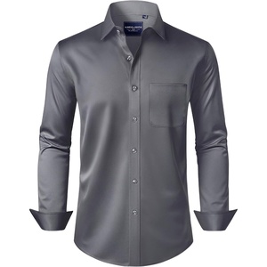 image:imageAlimens amp Gentle Mens Dress Shirts Long Sleeve WrinkleFree Stretch Shirts Solid Formal Button Down Shirt with PocketDark Grey