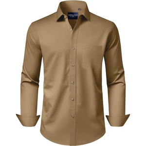 image:imageAlimens amp Gentle Mens Dress Shirts Long Sleeve WrinkleFree Stretch Shirts Solid Formal Button Down Shirt with PocketKhaki