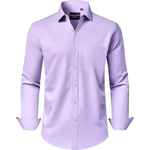 image:imageAlimens amp Gentle Mens Dress Shirts Long Sleeve WrinkleFree Stretch Shirts Solid Formal Button Down Shirt with PocketLavender Purple