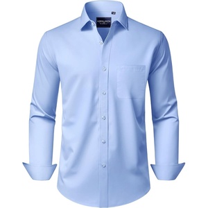 image:imageAlimens amp Gentle Mens Dress Shirts Long Sleeve WrinkleFree Stretch Shirts Solid Formal Button Down Shirt with PocketLight Blue