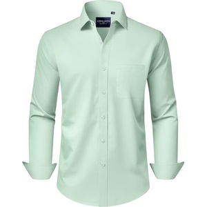 image:imageAlimens amp Gentle Mens Dress Shirts Long Sleeve WrinkleFree Stretch Shirts Solid Formal Button Down Shirt with PocketLight Green