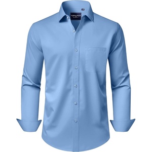 image:imageAlimens amp Gentle Mens Dress Shirts Long Sleeve WrinkleFree Stretch Shirts Solid Formal Button Down Shirt with PocketMisty Blue