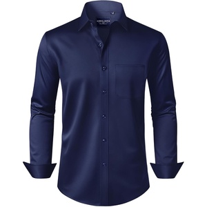 image:imageAlimens amp Gentle Mens Dress Shirts Long Sleeve WrinkleFree Stretch Shirts Solid Formal Button Down Shirt with PocketNavy Blue