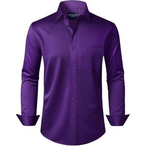 image:imageAlimens amp Gentle Mens Dress Shirts Long Sleeve WrinkleFree Stretch Shirts Solid Formal Button Down Shirt with PocketPurple