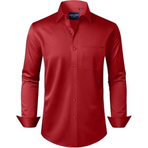 image:imageAlimens amp Gentle Mens Dress Shirts Long Sleeve WrinkleFree Stretch Shirts Solid Formal Button Down Shirt with PocketRed