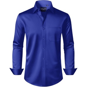 image:imageAlimens amp Gentle Mens Dress Shirts Long Sleeve WrinkleFree Stretch Shirts Solid Formal Button Down Shirt with PocketRoyal Blue