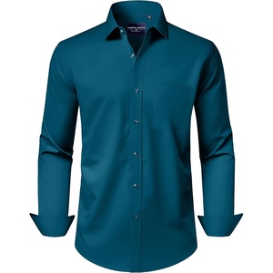 image:imageAlimens amp Gentle Mens Dress Shirts Long Sleeve WrinkleFree Stretch Shirts Solid Formal Button Down Shirt with PocketTurquoise