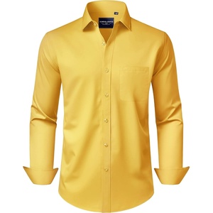 image:imageAlimens amp Gentle Mens Dress Shirts Long Sleeve WrinkleFree Stretch Shirts Solid Formal Button Down Shirt with PocketYellow