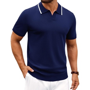 image:imageAlimens amp Gentle Mens Knitted Polo Shirts V Neck Collared Shirts for GolfNavy Blue