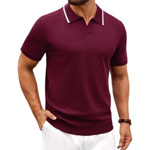 image:imageAlimens amp Gentle Mens Knitted Polo Shirts V Neck Collared Shirts for GolfWine Red