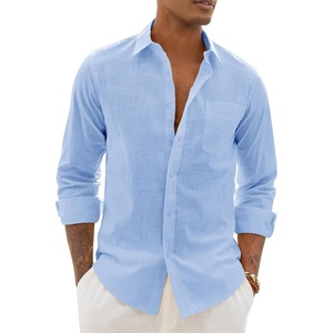 image:imageAlimens amp Gentle Mens Linen Textured Shirt Long Sleeve Summer Beach TopsBlue