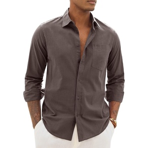 image:imageAlimens amp Gentle Mens Linen Textured Shirt Long Sleeve Summer Beach TopsBrown