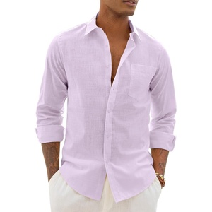 image:imageAlimens amp Gentle Mens Linen Textured Shirt Long Sleeve Summer Beach TopsLavender