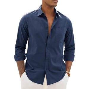 image:imageAlimens amp Gentle Mens Linen Textured Shirt Long Sleeve Summer Beach TopsNavy Blue