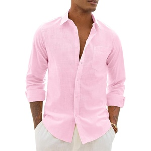 image:imageAlimens amp Gentle Mens Linen Textured Shirt Long Sleeve Summer Beach TopsPink