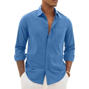 image:imageAlimens amp Gentle Mens Linen Textured Shirt Long Sleeve Summer Beach TopsRoyal Blue