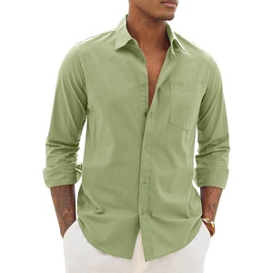 image:imageAlimens amp Gentle Mens Linen Textured Shirt Long Sleeve Summer Beach TopsSage Green