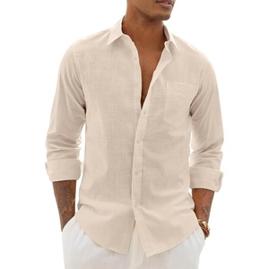 image:imageAlimens amp Gentle Mens Linen Textured Shirt Long Sleeve Summer Beach TopsTan