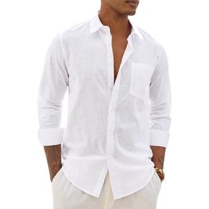 image:imageAlimens amp Gentle Mens Linen Textured Shirt Long Sleeve Summer Beach TopsWhite