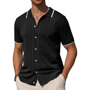image:imageAlimens amp Gentle Mens Shirts Casual Button Down Shirts Beach Vintage Knit Short Sleeve Polo Shirt for Men03black