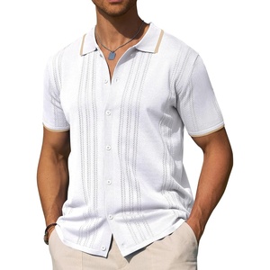 image:imageAlimens amp Gentle Mens Shirts Casual Button Down Shirts Beach Vintage Knit Short Sleeve Polo Shirt for Men04white