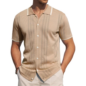 image:imageAlimens amp Gentle Mens Shirts Casual Button Down Shirts Beach Vintage Knit Short Sleeve Polo Shirt for Men07khaki