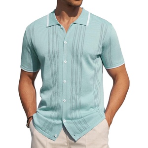 image:imageAlimens amp Gentle Mens Shirts Casual Button Down Shirts Beach Vintage Knit Short Sleeve Polo Shirt for Men09light Green