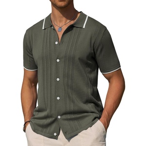 image:imageAlimens amp Gentle Mens Shirts Casual Button Down Shirts Beach Vintage Knit Short Sleeve Polo Shirt for Men10green
